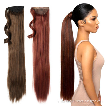 Wholesale 24 inch Black Long Straight Drawstring Ponytail Hairpiece With Hairpins Pony Tail Hair Extensions Synthetic Ponytail